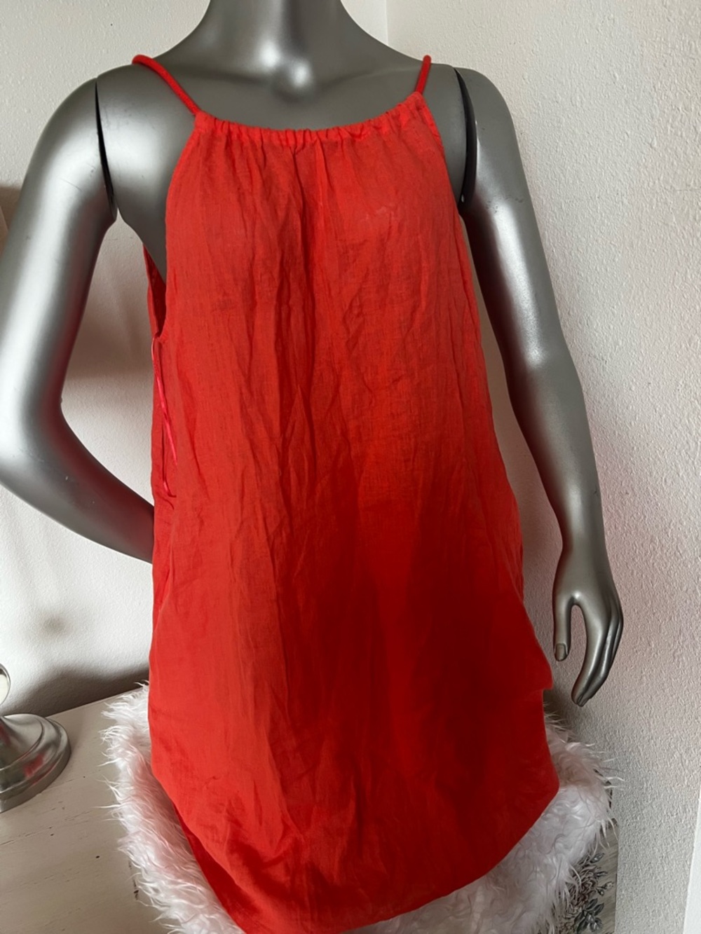 C & C California linen blend sundress pockets seashell accent sz L NWT